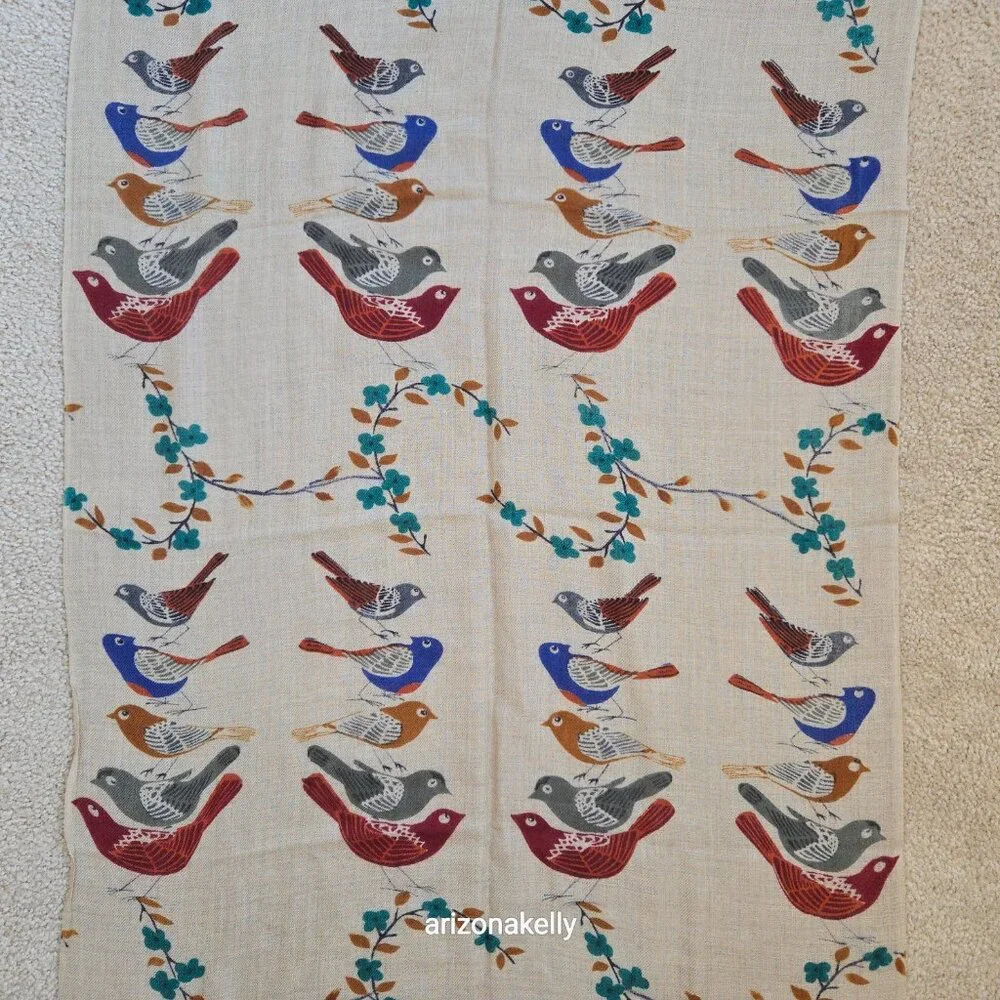 NWOT Painted Stylized Bird Scarf Shawl--Possibly Cashmere *READ*